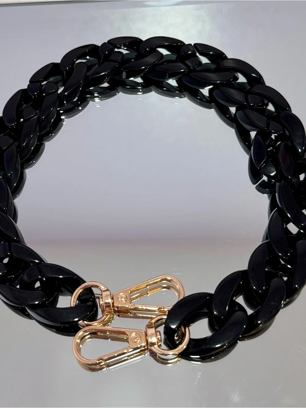 New Slim Acrylic Glossy Black 18 inch Bag Chain  with Gold Hardwar